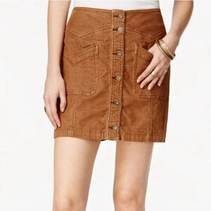 Free People Come A Little Closer Coffee Corduroy Button Front Skirt